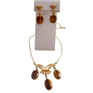 Vintage AMCO 12K GF Tigers Eye Necklace Earring Set